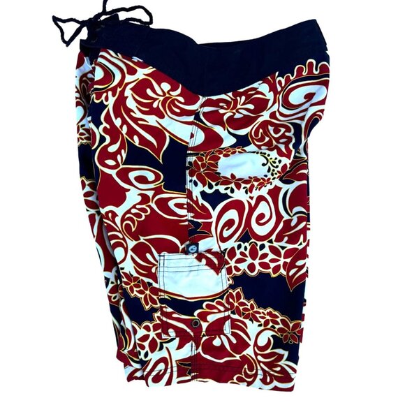 O'Neill Mens Sz  28.5 Waist Red Black Hawaiian Tribal Pattern Drawstring Logo - Picture 8 of 10